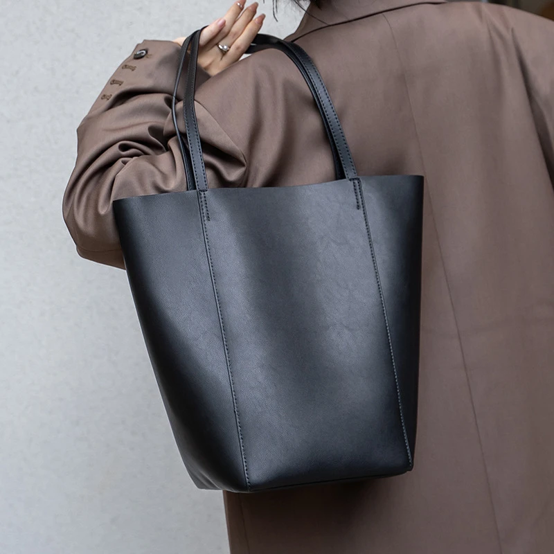 

Burminsa Cowhide Genuine Leather Large Tote Shoulder Bags For Women 2025 Luxury Designer Female Shopper Bucket Ladies Handbags