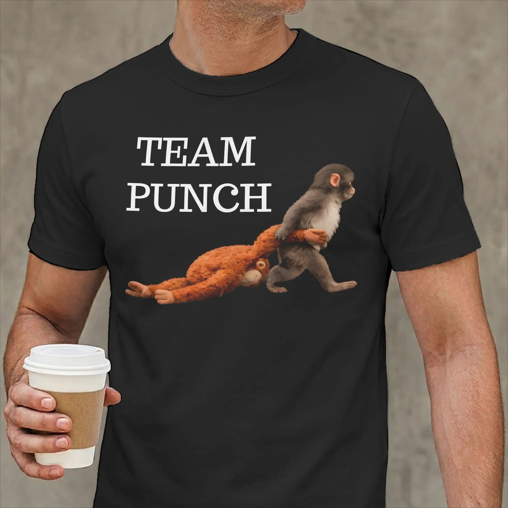 Fashion Punch Monkey Cute T-Shirt for Men Round Collar Pure Cotton T Shirt  Short Sleeve Tees Printing Tops