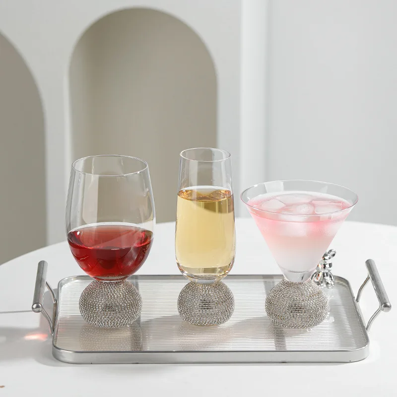 Creative Rhinestone Studded Stemmed Glass Cup Luxury Home Champagne Ice Cream Whiskey Goblet High Aesthetic Party Drinking
