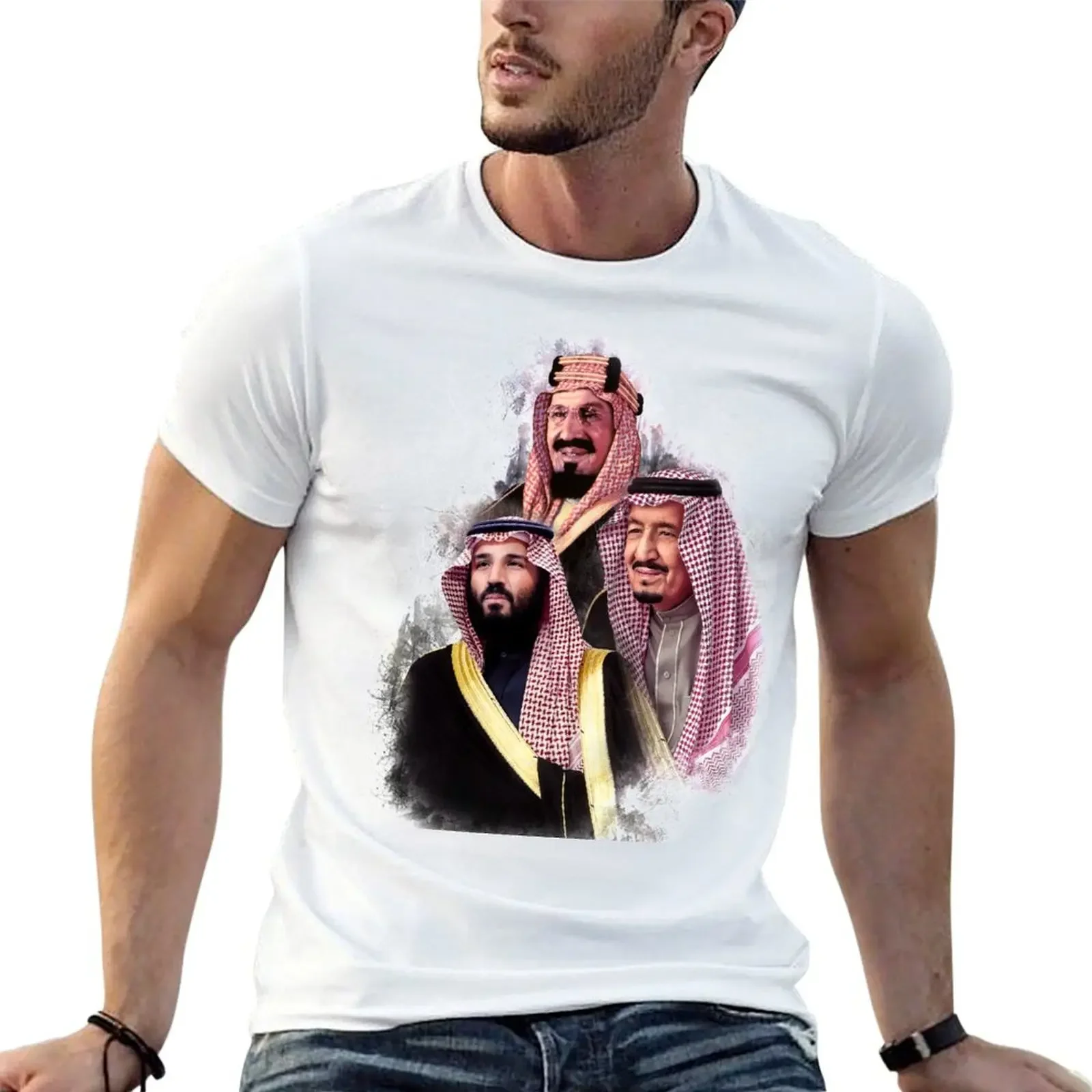 Group Photo of King Abdulaziz, King Salman and Crown Prince Mohammed bin Salman T-Shirt blacks plain black t shirts men