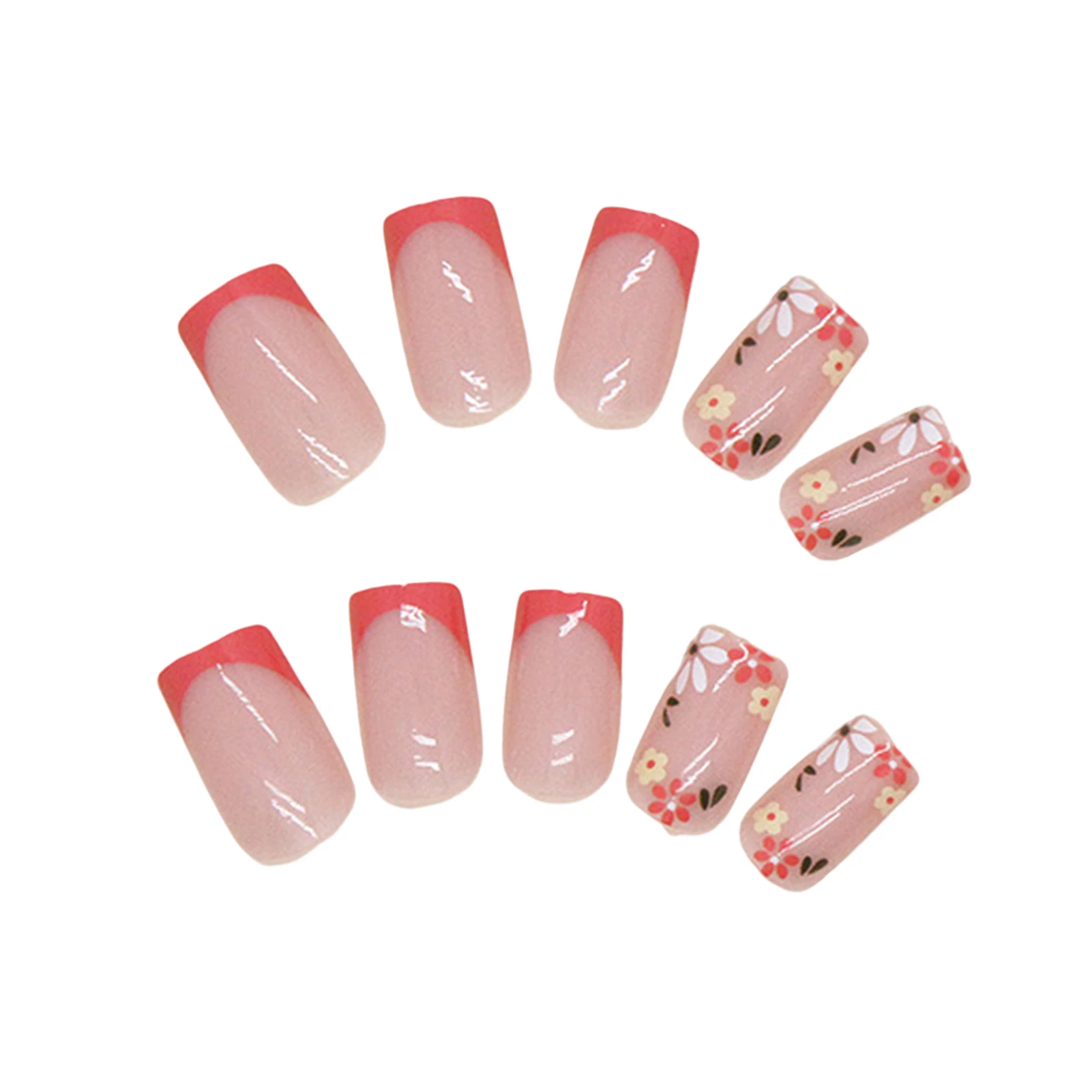 Flower Printed Glossy Pink False Nails Durable & Never Splitting Comfort Fake Nails for Stage Performance Wear