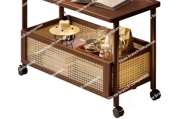 Mobile Tea Table Sofa Side Table Antique Style  Push  Solid Wood Tea Cart Luxury Coffee Table Rattan Furniture