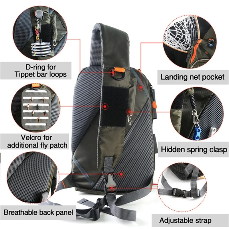 Fly Fishing Slings Pack Crossbody Bag Chest Pack Fishing Tackle Storage Shoulder Bag for Freshwater or Saltwater Fishing