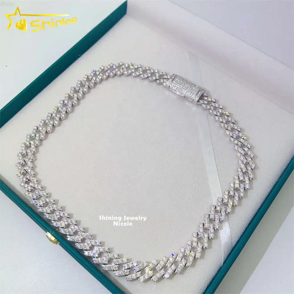 Shining Jewelry Miami 13mm Custom Hip Hop Cuban Chain Necklace Bracelet Vvs Moissanite Cuban Link Chain