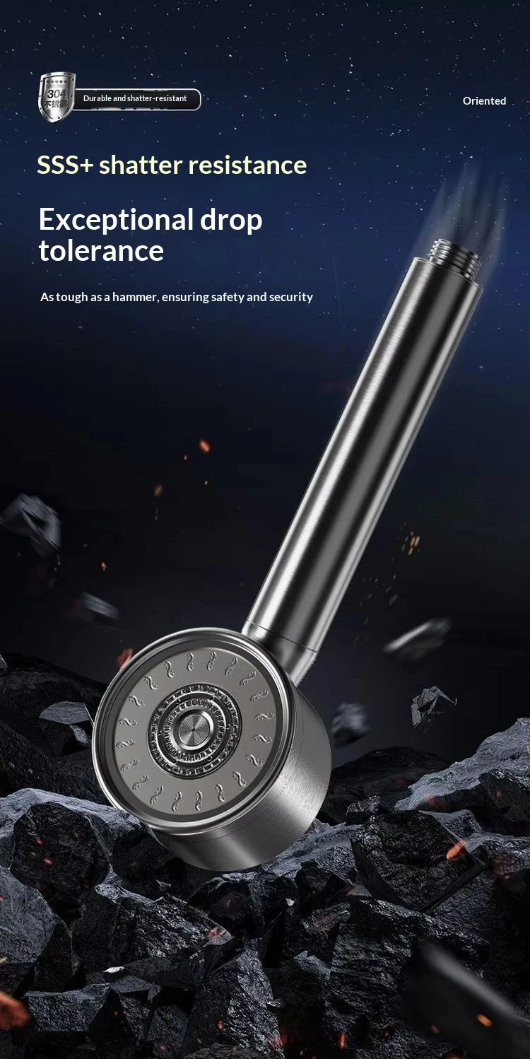 304 Stainless Steel High Pressure Filter Shower Head 3-Speed Large Flow Showerhead Shatter-Resistant Detachable for Bathroom