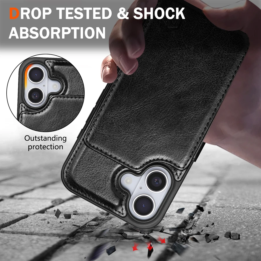 Wallet RFID Blocking Layer Protect Magnetic Leather Case Suitable For iPhone 17 17Air 17 Pro Max Shockproof Protective Card Bag