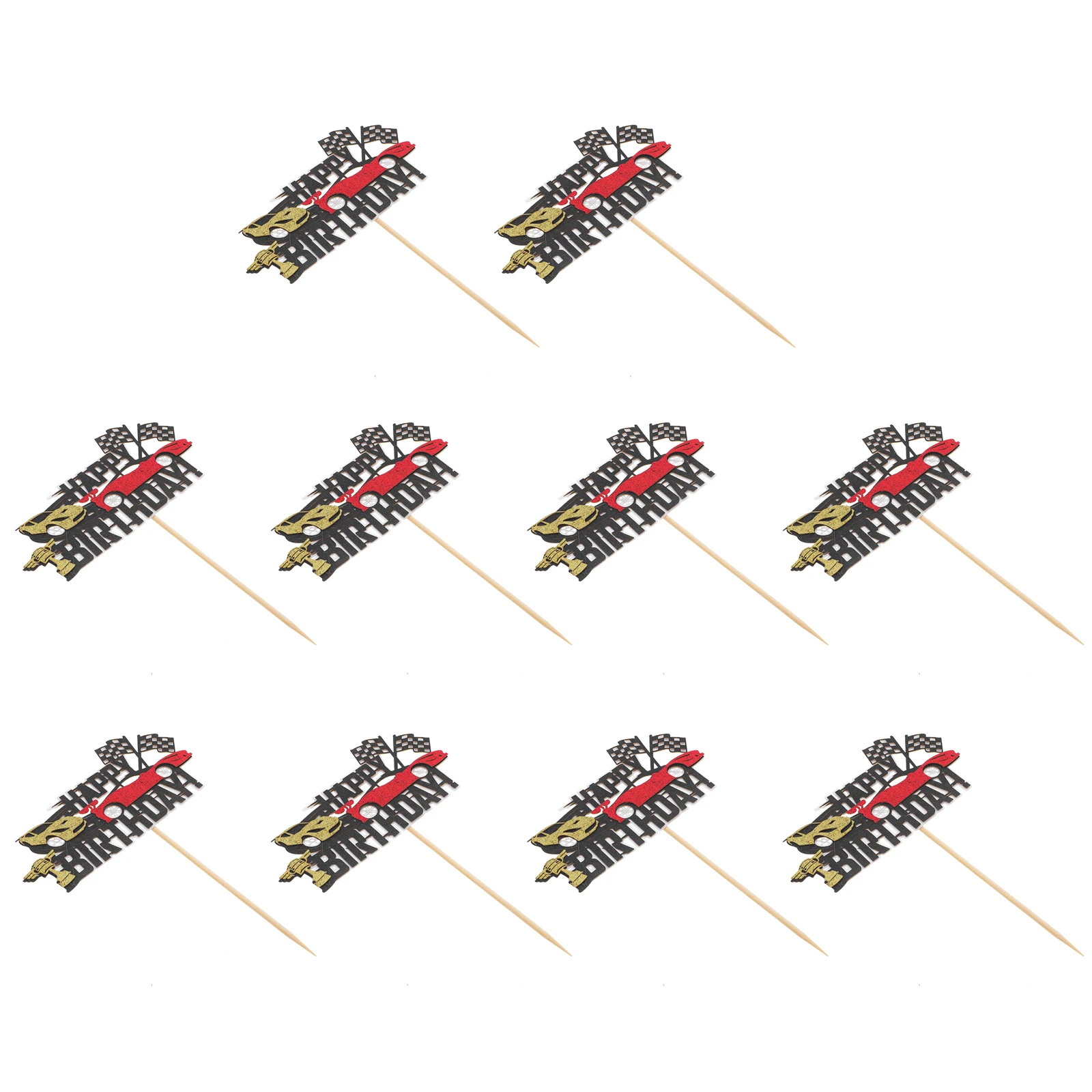

10pcs Racing Car Cake Toppers Race Birthday Party Decorations Cupcake Muffin Accessories Reusable Party Supplies Bamboo