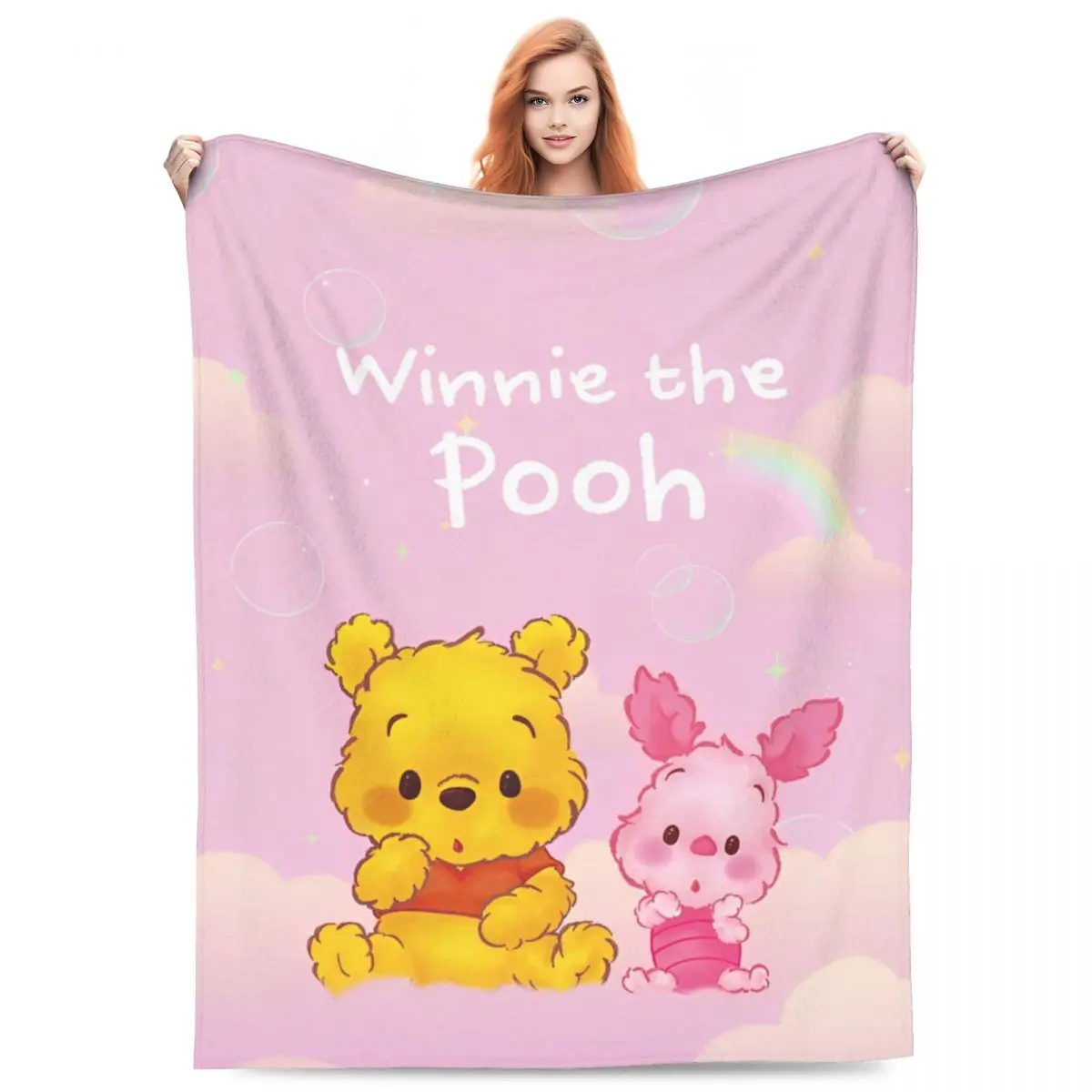 Winnie The Pooh Fleece Throw Blankets Cute Pooh Bear And Piglet Blankets for Bed Car Lightweight Bedding Throws