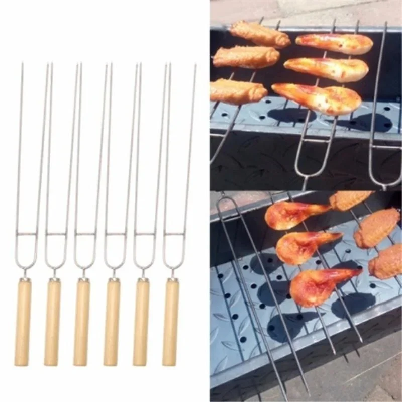 6pcs/set Barbecue Tools Stainless Steel Meat Grill U Shape Fork Outdoor Cooking Corn Holder BBQ Fork Tool