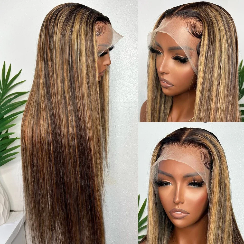 Bone Straight Lace Frontal Wig para mulheres, cabelo humano, Ombre, Remy brasileiro, 13x4, 32 ", 4 27 Highlight, 13x6, 180%