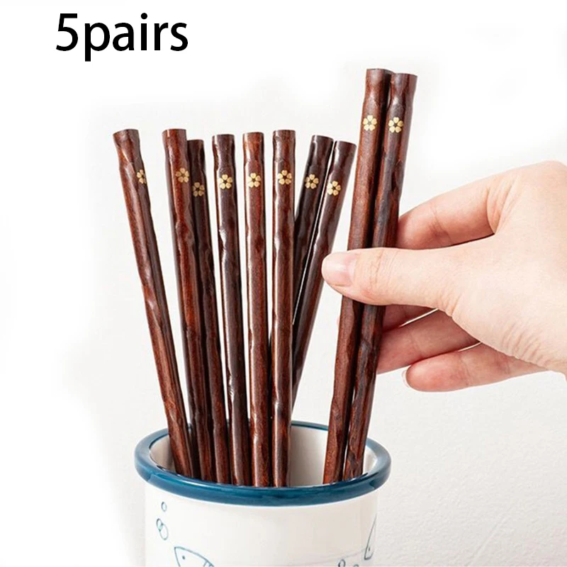 5 Pairs Japanese Natural Wooden Chopsticks Reusable Utensils Chop Stick for Sushi Cooking Noodles Rice Camping Travel Chopstick