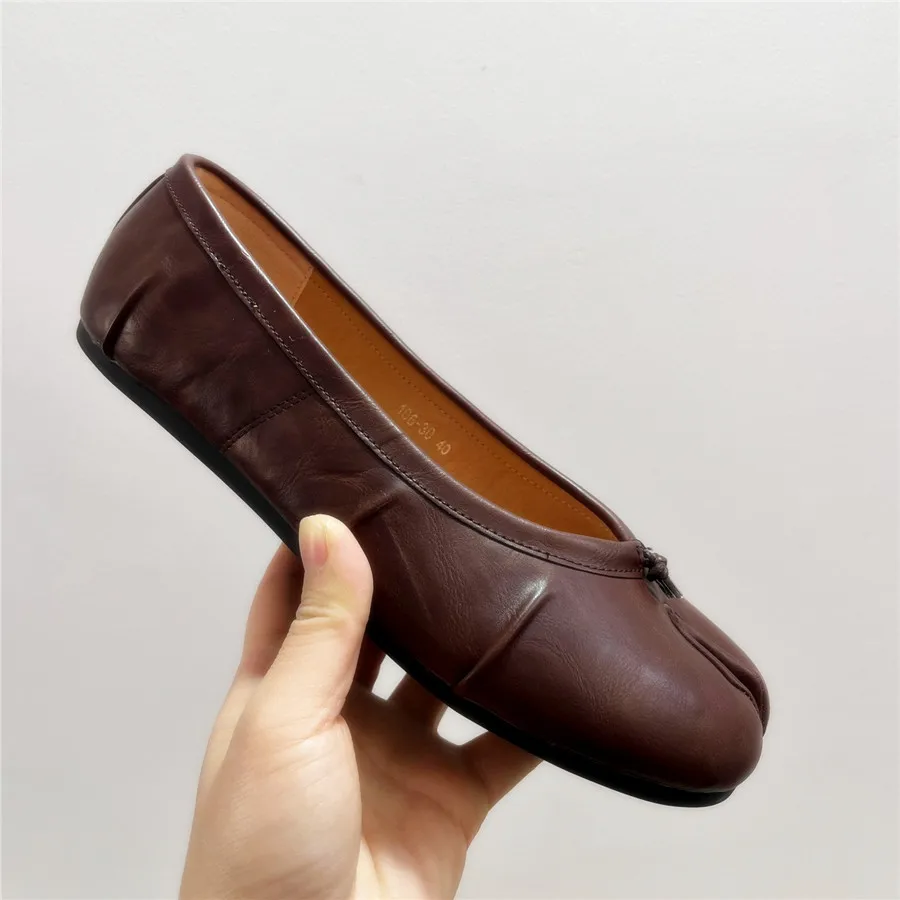 

Casual Slip-on Loafers Ladies Pleated Leather Espadrilles Zapatillas Mujer Split Toe Women Ballet Flats Fashion Tabi Shoes