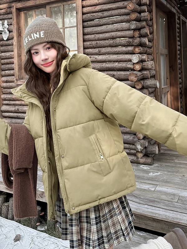 

Корейская зимняя женская куртка-пуховик с капюшоном, утепленная, повседневная, небольшого размера, на молнии...