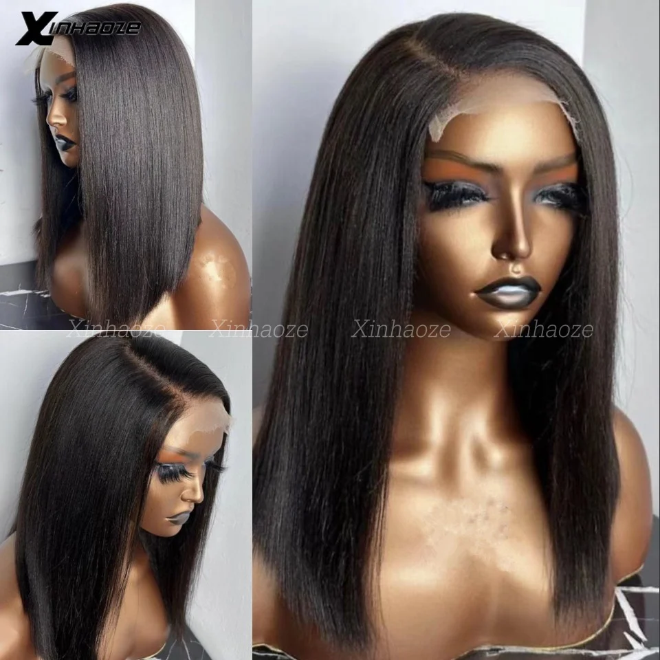 Side Part Light Yaki Straight 5x5 Silk Base Wig Brazilian Remy Glueless 13x6/360 Lace Front Human Hair Wigs 180 Density