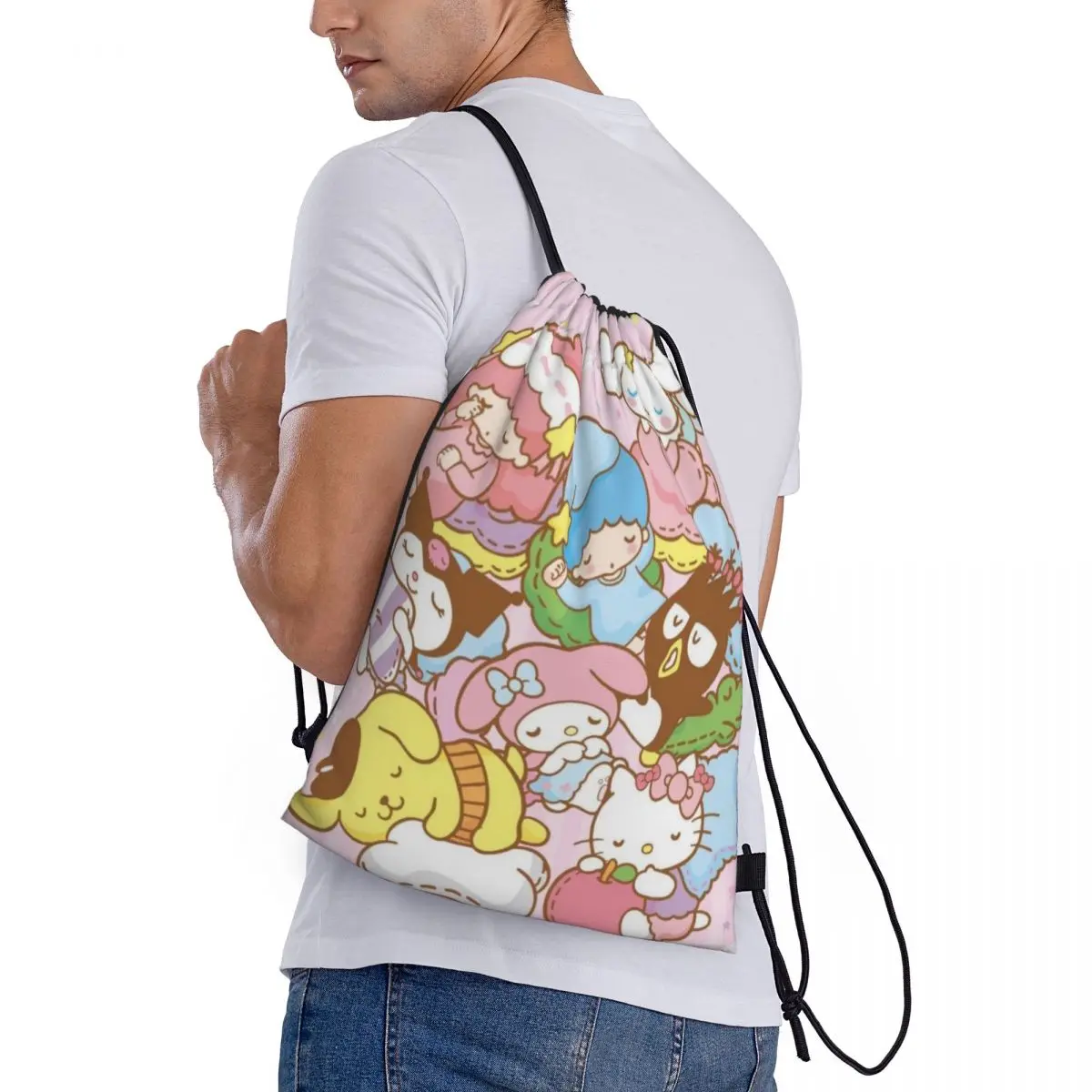 Aangepaste Naam Waterdichte Outdoor Strand Zwemmen Sport Trekkoord Rugzak Sanrio Hello Kitty Organizer Gym Opbergtas