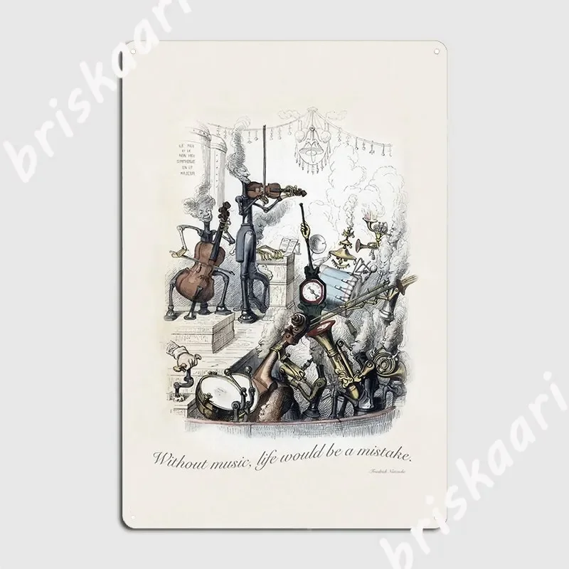 Without Music Life Would Be A Mistake Nietzsche And Grandville Metal Sign Designing Painting Décor Mural Tin Sign Poster