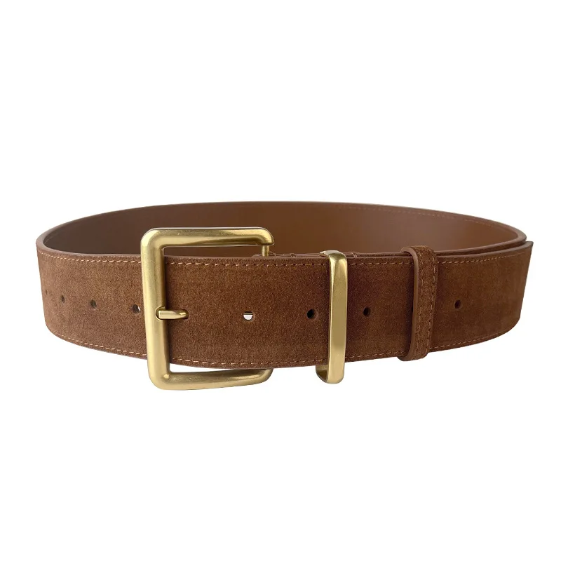 Ceinture large en cuir suédé de vache pour femme, conception simple, broche, taille réglable, environnement, automne, robe, ceinture zones me