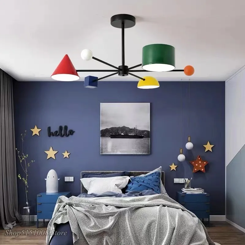 Children\'s Room Macaron color Chandelier Modern LED Decor Indoor Hanging Lamps Lustre Pendent Fixtures Restaurant Ceiling Light