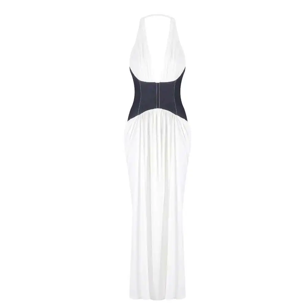 Leosoxs novas mulheres sexy halter pescoço sem costas fora do ombro bodycon cintura-concha vestido de noite celebridade festa tapete vermelho outfit