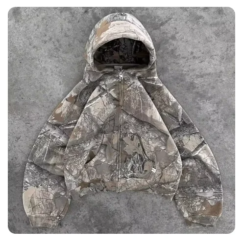 

Oversized ex Camo Hoodie Streetwear Hip Hop Long Sve Zipper Closure Casual Comfortable Loose Fit Hooded Sweatirt