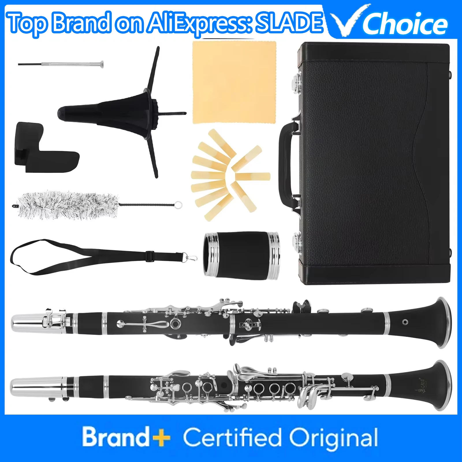 

SLADE Clarinet C Key Clarinet Professional Woodwind Instrument Bakelite Body White Copper Keys with Box Reed Accessories LDC810