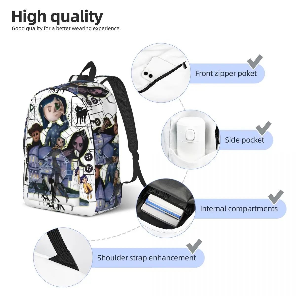 Coralines Dreaming Movie Teenage Backpack Sports Student Work Fantasy Horror Daypack for Men Women College Canvas Bags