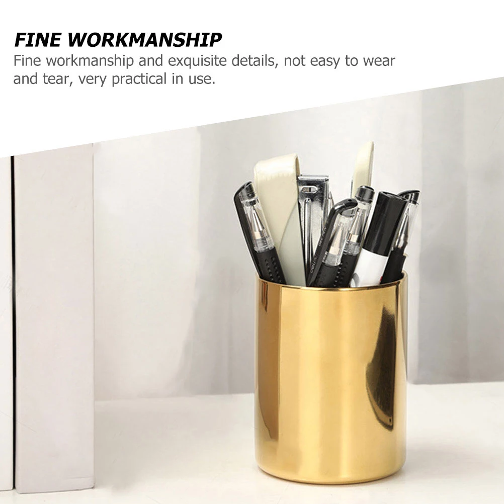 

Stainless Steel Pen Holder Pencil Container Desk Organizer Stationery Storage Metal Brush Flower Vase Practical