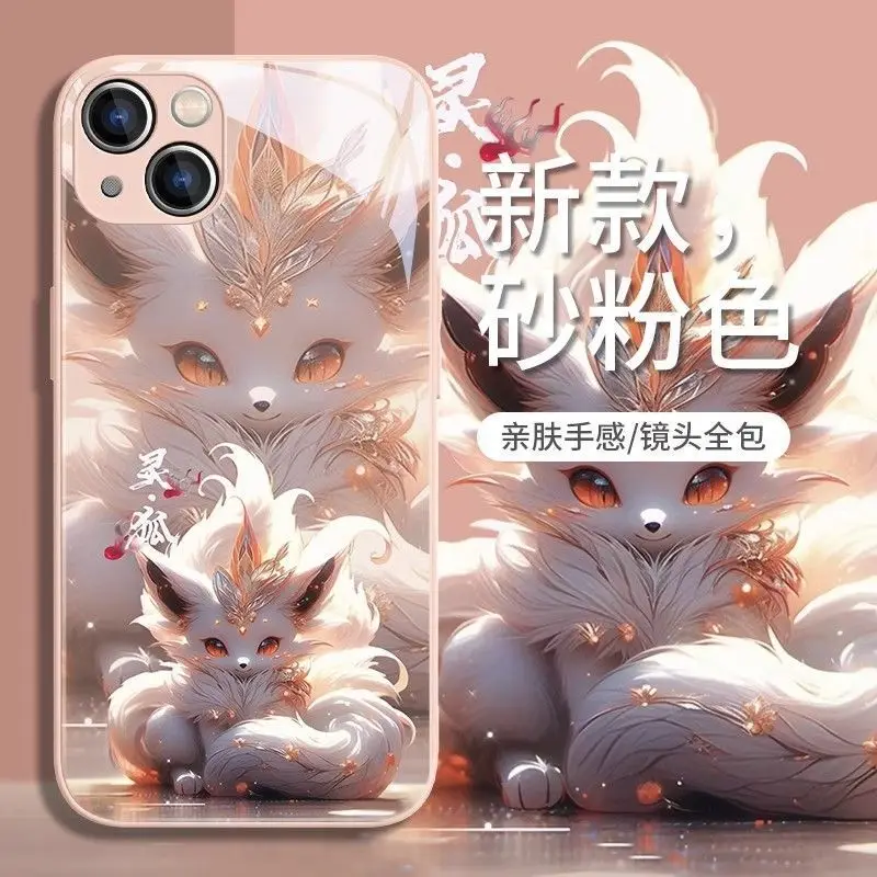 for 14 Promax Iphone Phone Case Iphone 15 New 13 Promax High-end Glass 12 Nine Tailed Fox 15plus