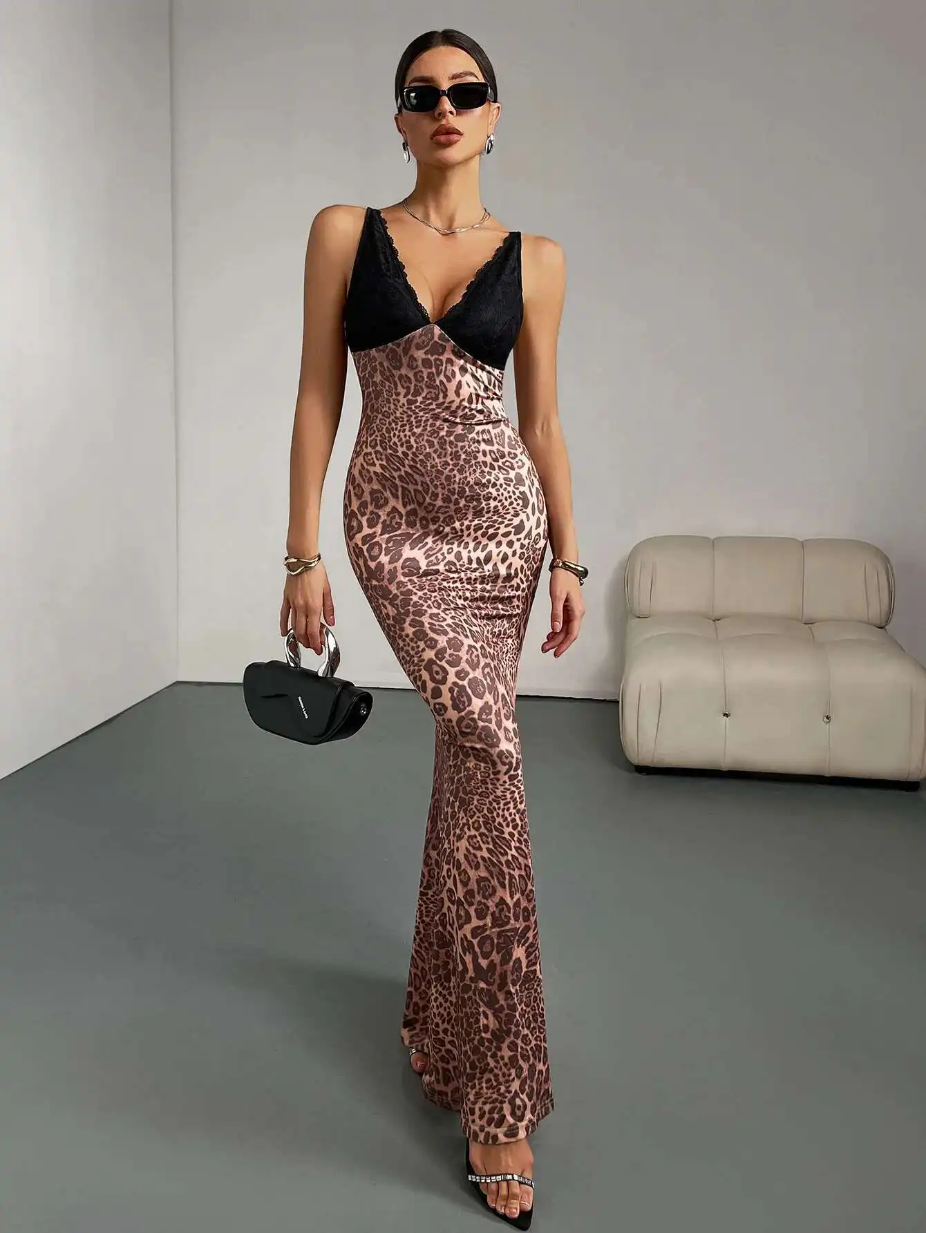 

New Wind 2025 Women's Ins Sexy Party Dress Fashion Leopard Pattern Backless Strap Dress for Women Robe Vestido Women Elegant