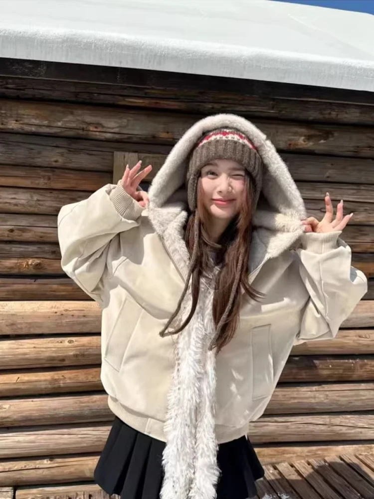 

American Sle Hooded Mountain Eagle Leather Jaet Cotton Coat Men Women Winter Lychee Soft Leather Rabbit Fur Warmth Collar...