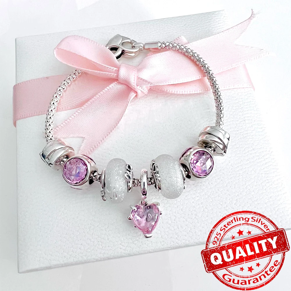 Abalorio romántico de plata de ley S925, cristal de Murano multicolor y pluma curva, apto para pulsera de momento, collar DIY, cuentas de joyería