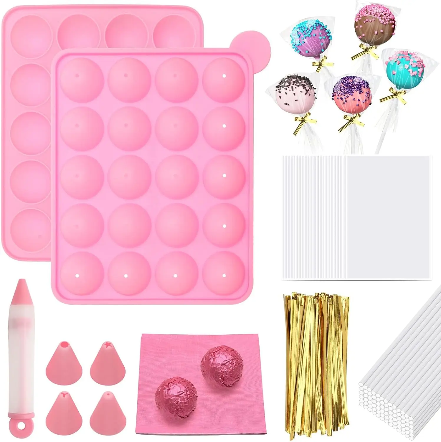 

402 шт. Набор форм для торта, силиконовая форма для изготовления торта Hoedia с 20 полостями и 100 палочками для торта, 100 пакетов для конфет, 100P золотыми стяжками