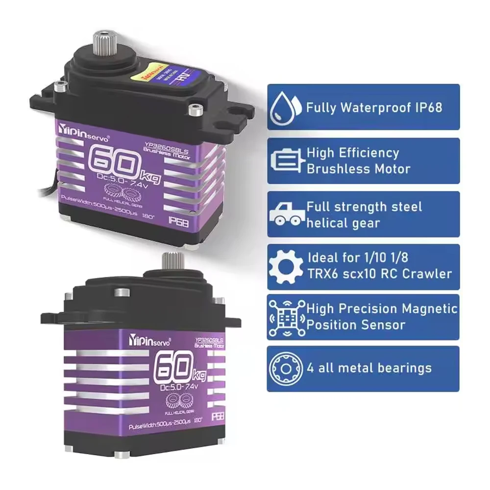 1/2pcs 60KG 5.0-7.4V High Torque Steel Gear Digital Servo Brushless Motor 180° with Metal Servo Arm for Robot Cars