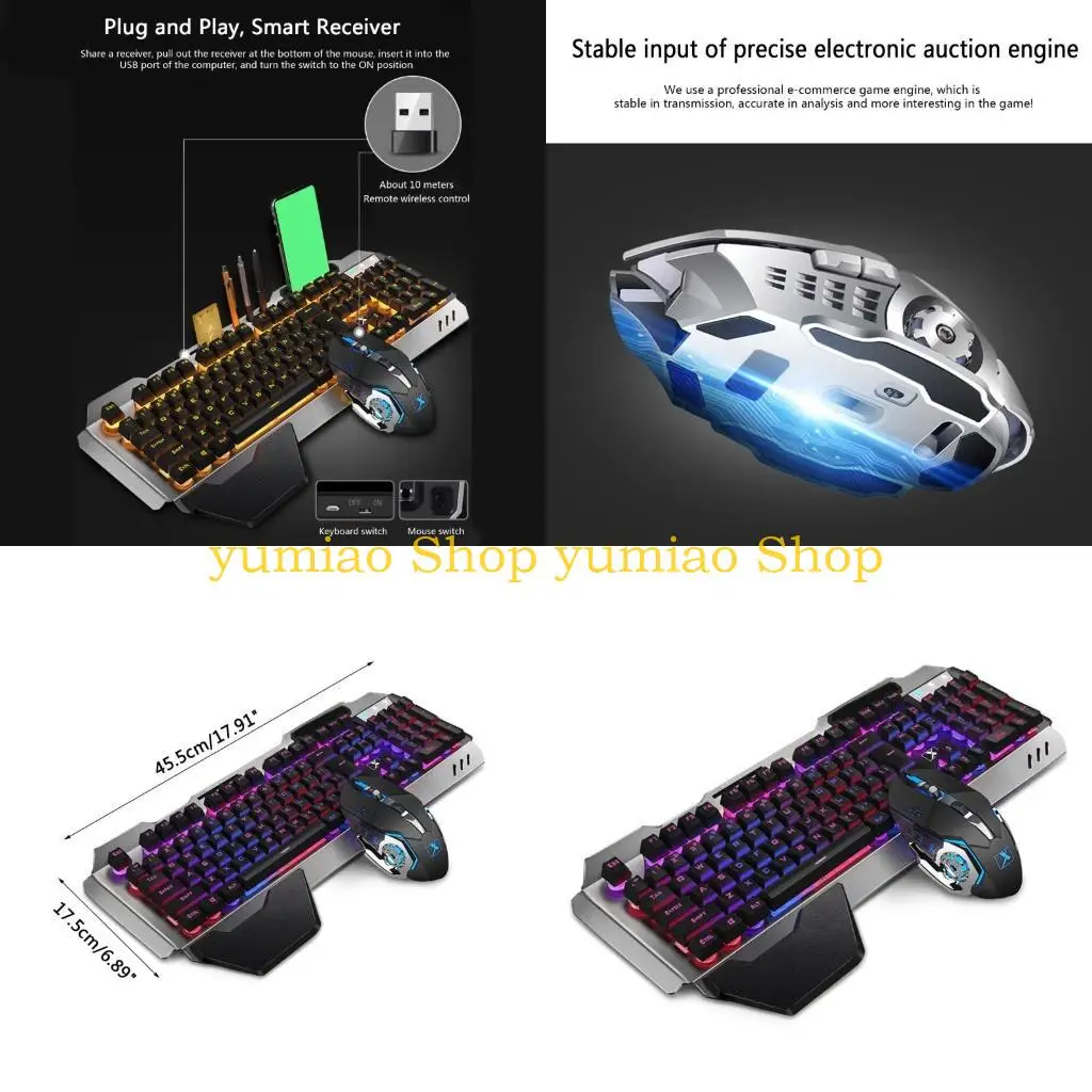 

587B Игровая мышь, клавиатура, 2,4 ГБ, металлическая панель с RGB-подсветкой, 3000 мАч, перезаряжаемая, водонепроницаемая