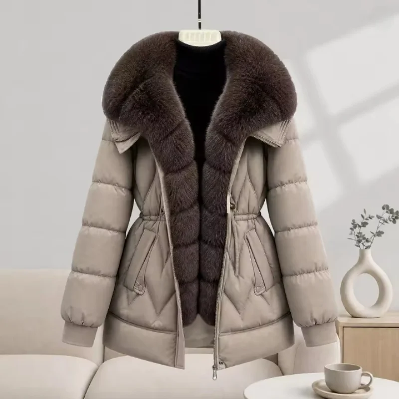 Women Large Fur Collar Warm Mid-Length Down Cotton Jacket 2026 New Winter Coat Fashion Puffer Jacket Female Parkas Outerwear