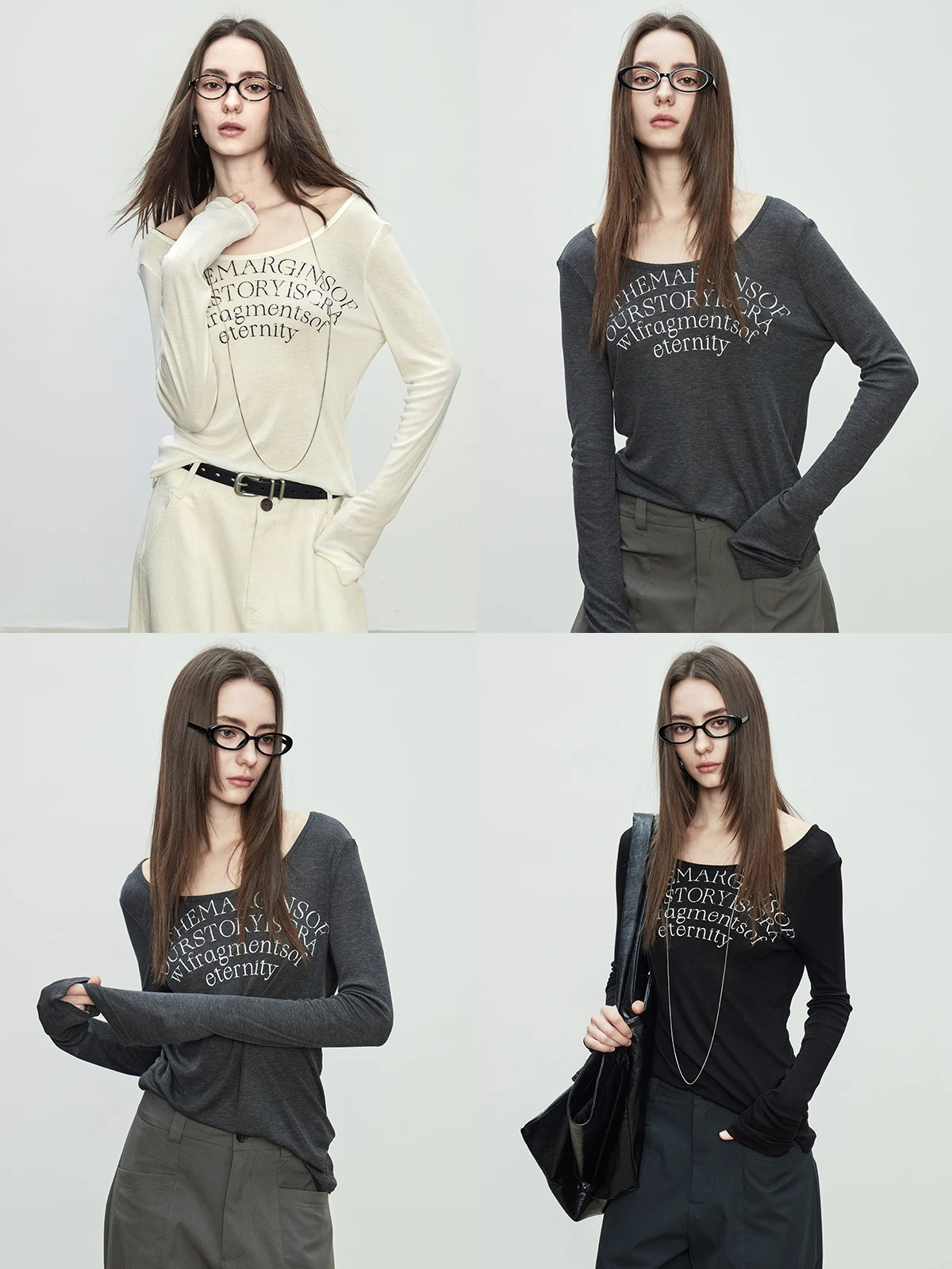 

3ONE Ультратонкая легкая футболка с круглым вырезом и буквенным принтом, облегающая базовая футболка-маска, повседневная женская футболка с длинным рукавом