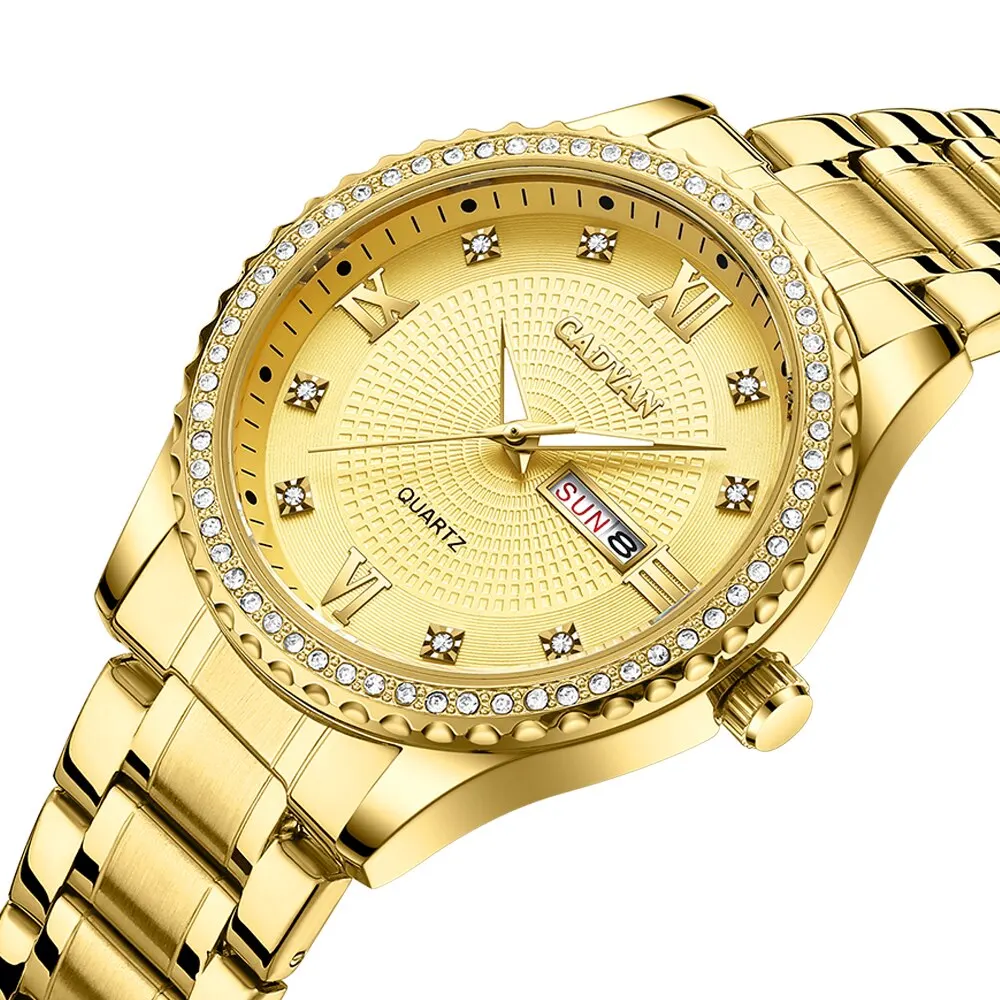 Cadvan Gouden Luxe Heren Horloge Rvs Date Klok Mannen Sporthorloges Mannen Quartz Casual Polshorlogio Relogio Masculino