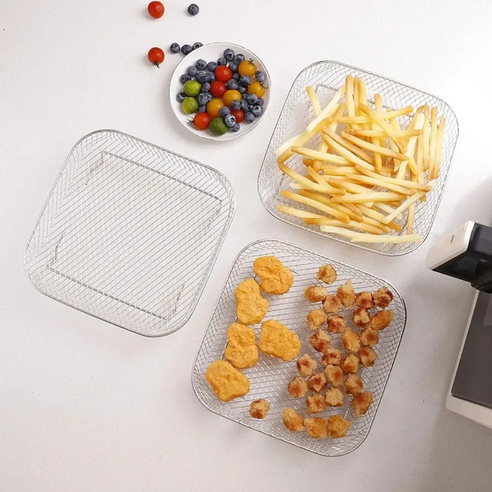 رف مقلاة هوائية جديد متين قابل للتكديس غير لاصق من الفولاذ المقاوم للصدأ علبة مقلاة هوائية سلة شواء أدوات المطبخ