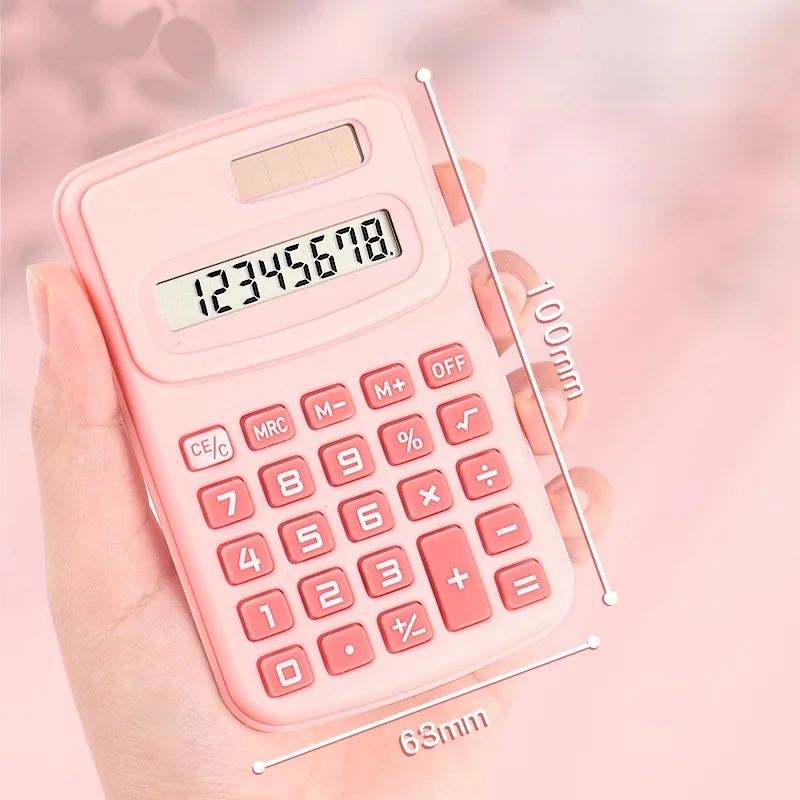 آلة حاسبة ملونة معكرونة مكونة من 8 أرقام، جهاز إلكتروني صغير محمول لامتحان الطلاب يعمل بالطاقة الشمسية