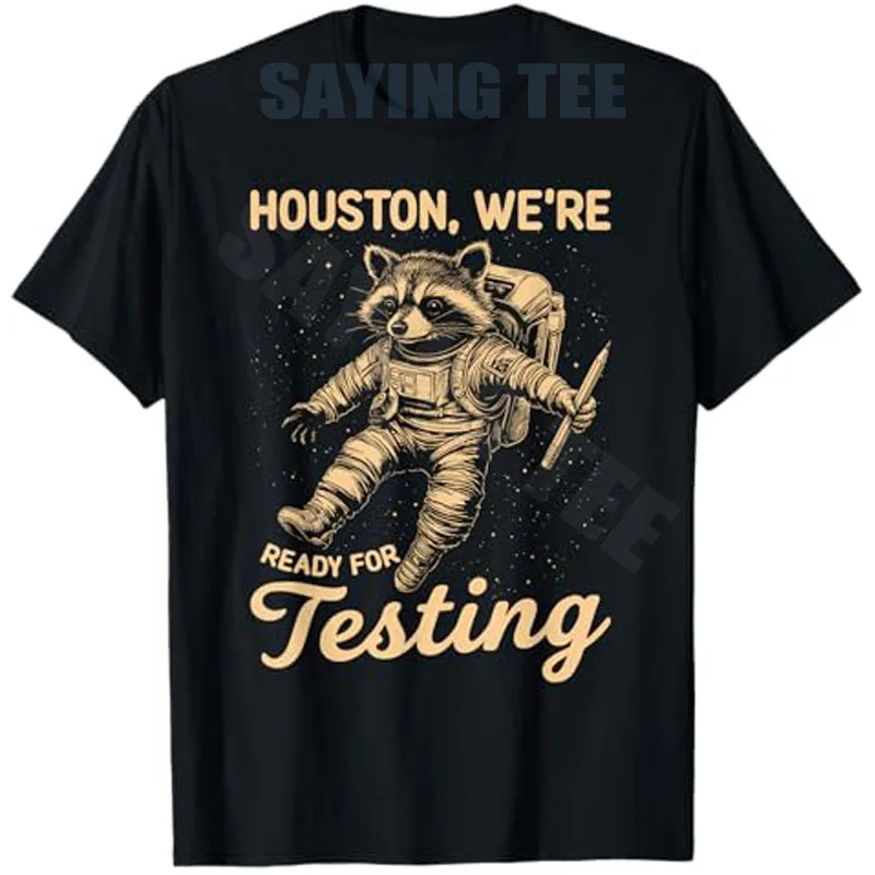 State Testing Teacher Life Funny Racoon Teacher Test Day T-Shirt Y2k Space Astronaut Racoon Graphic Aesthetic Clothes Novelty