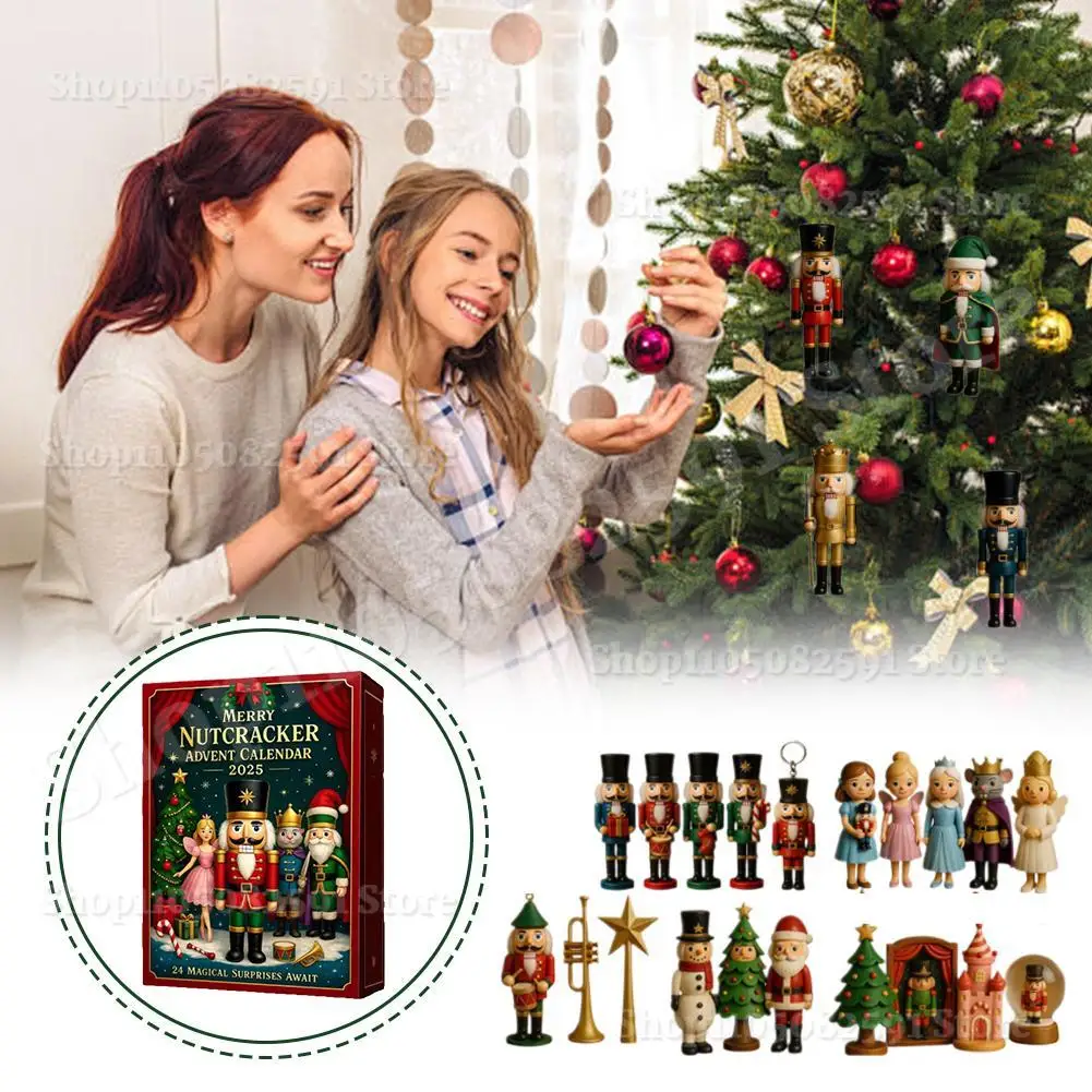 

2025 Nutcracker Christmas Countdown Calendar Blind Box 2D Acrylic Walnut Clip Cute Calendar Blind Box Christmas Tree Decoration