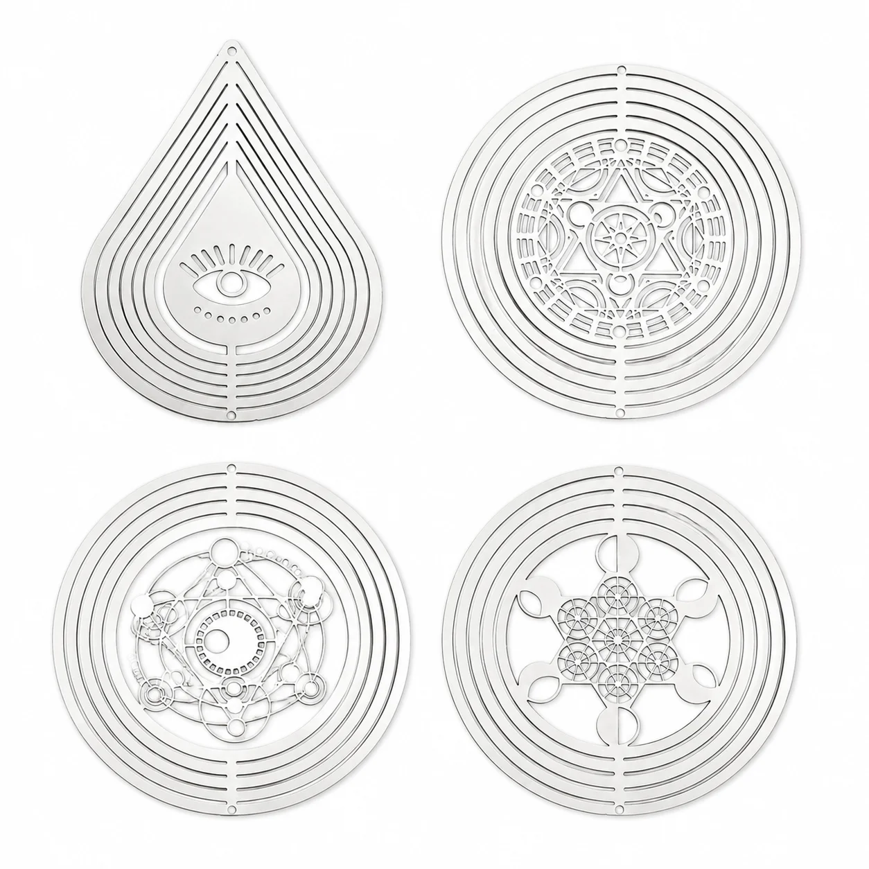 2pcs Hypnotic Feng Shui Wind Spinner 3D Flowing Mystical Sacred Geometry Mandala Wind Catcher Amulet Hanging DIY Garden Decor