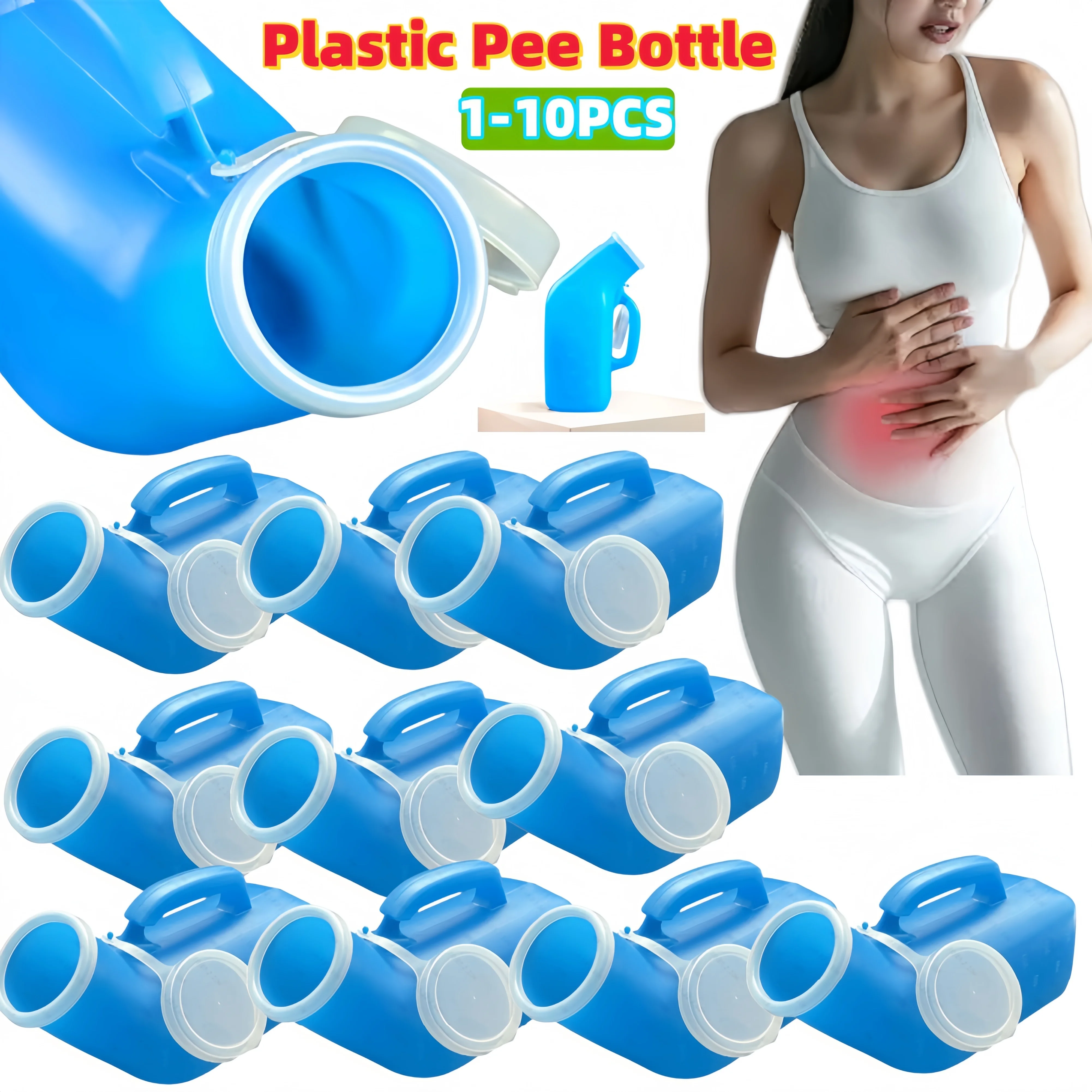 1-10PCS Urinals for Men Spill Proof Pee Container 1200ml Plastic Mens Bedpan Bottle with Lid for Car Elderly and Incontinence - view 6