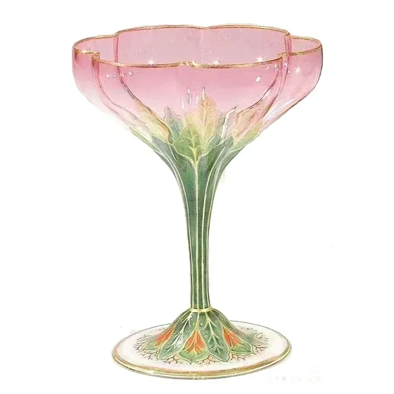 Medieval Champagne Glass Crystal Glass Hand Painted Ice Cream Bowl Vintage Austrian Vintage High Foot Red Wine Cup