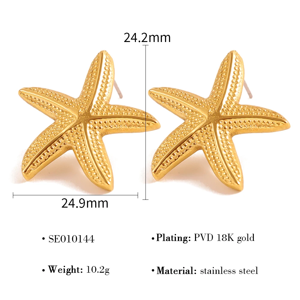 WILD & FREE 18K Gold Plated Stainless Steel Starfish Earrings for Women Creative Cute Fashion Trendy Waterproof Jewelry