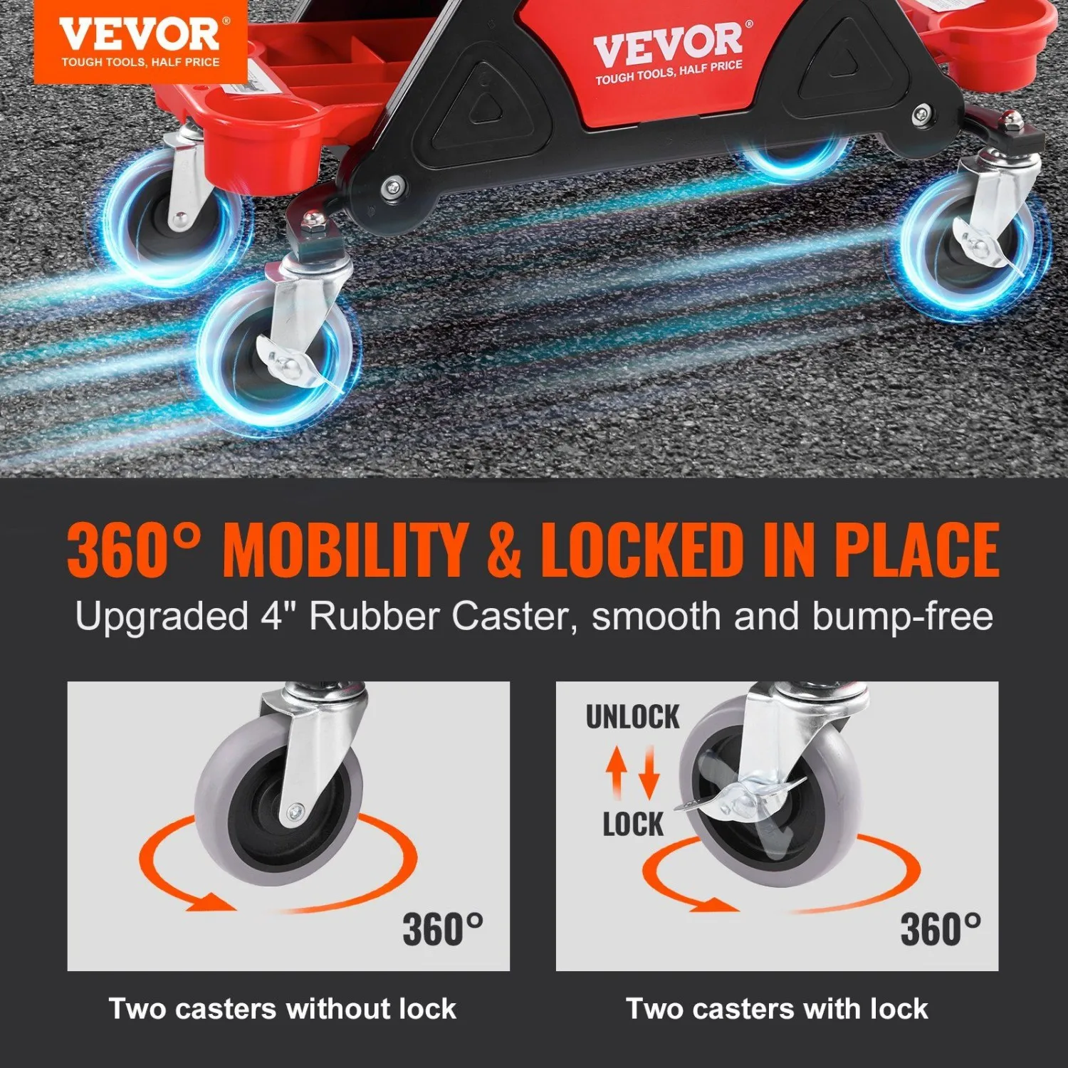 مقعد VEVOR Mechanics، مقعد ميكانيكي دوار بسعة 300 رطل مع 4