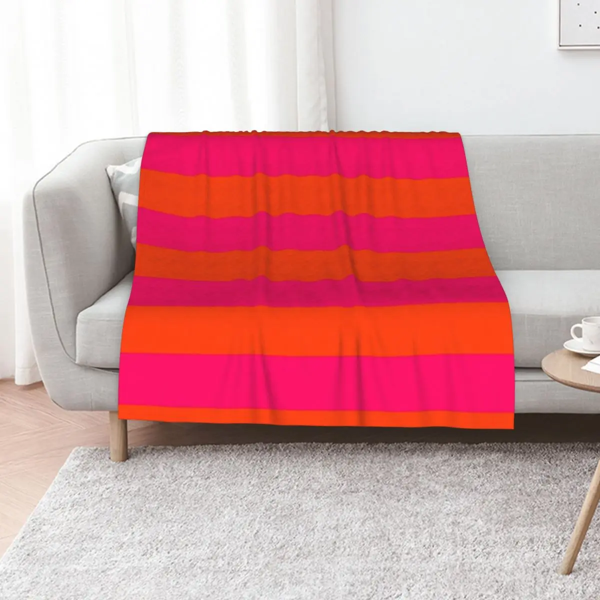 Bright Neon Pink and Orange Horizontal Cabana Tent Stripes Throw Blanket Warm Comfortable Blanket for Office Napping