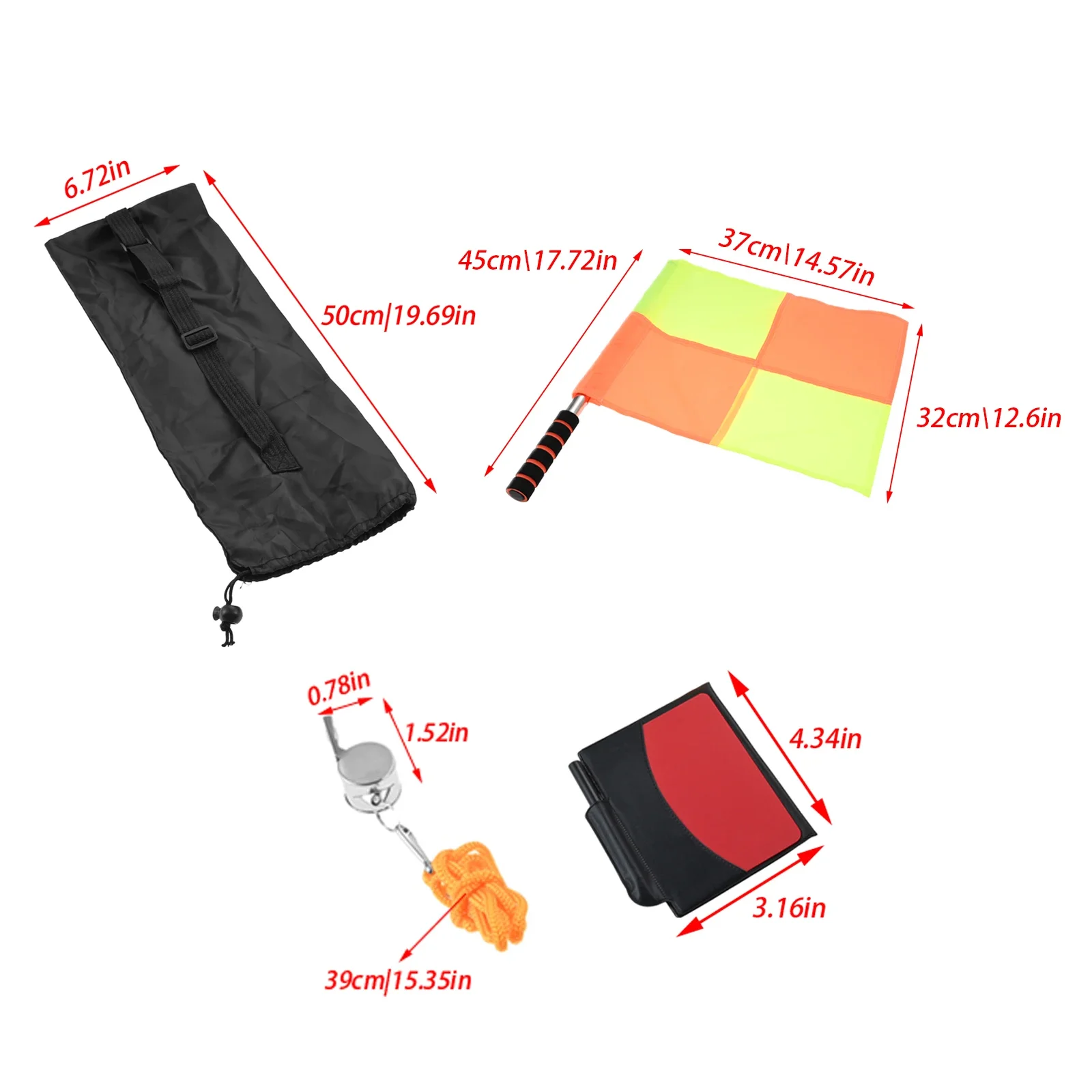 Referee Soccer Football Match Linesman Flags Set, Red Yellow Cards Notebook Pencil, Coach Stainless Steel Whistles with Lanyard