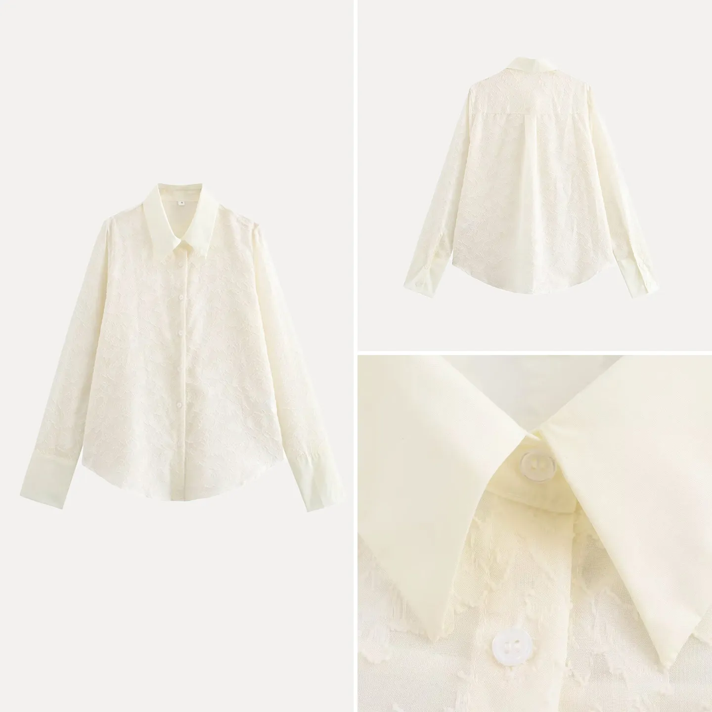 

Women's Fashionable Casual White Loose Long Sleeve Lace Shirt See-through Elegant Style ZADATA Brand 2026 Summer Collection
