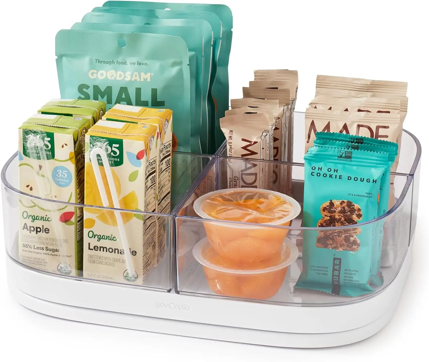 

360° Rotating Lazy Susan Turntable with 4 Clear Storage Bins - Non-Slip, BPA-Free, White Speckled, for Kitchen & Bathroom
